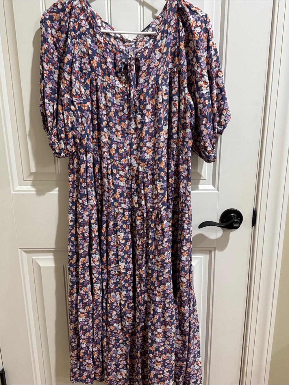 easel Purple Floral Maxi Dress with Puff Sleeves